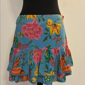 FARM RIO Cotton Floral Blue Mini Skirt Size L waist 32”